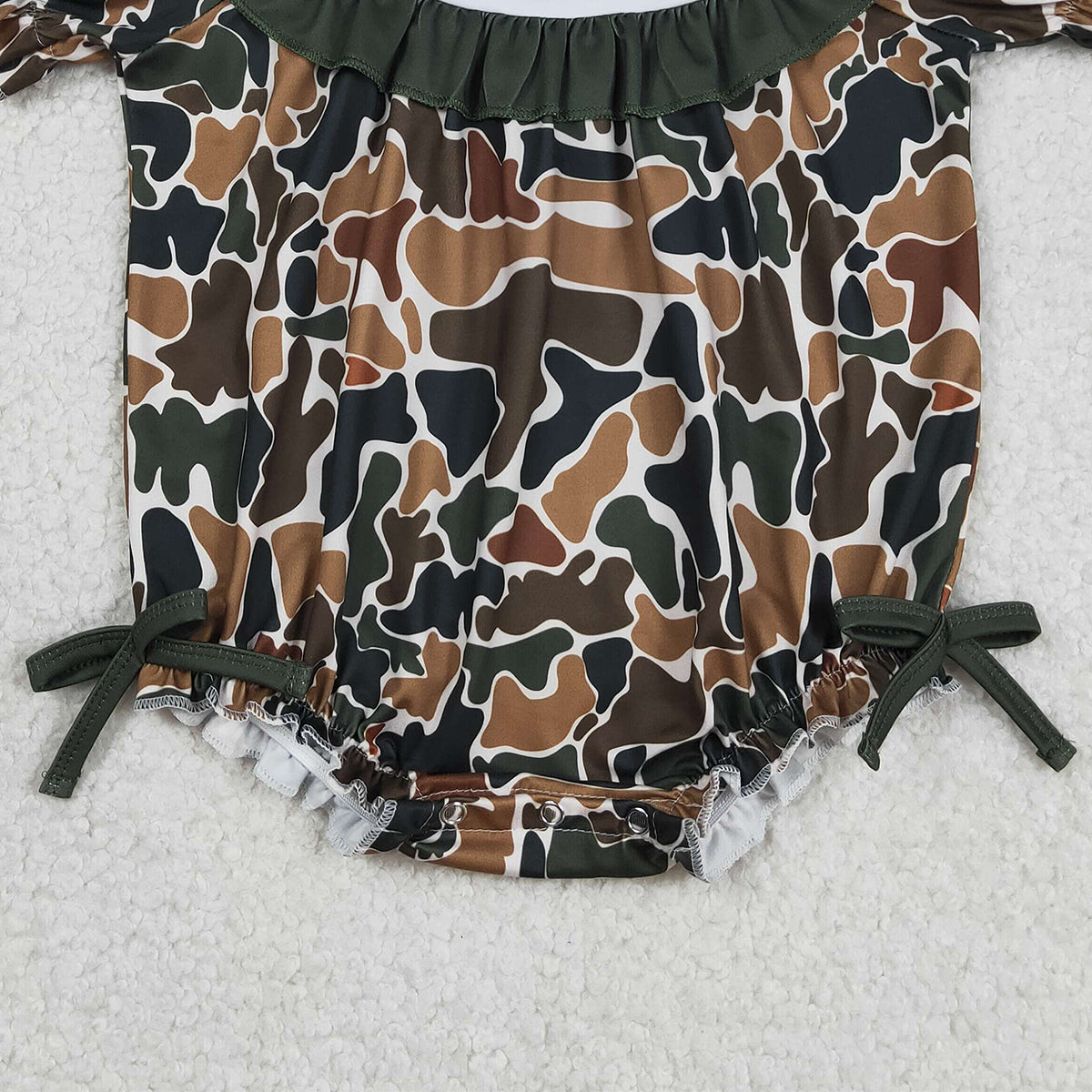 RTS NO MOQ SR3916 Daddy's Girls Dark Brown Camo Ruffle Rompers Embroidery for Girls