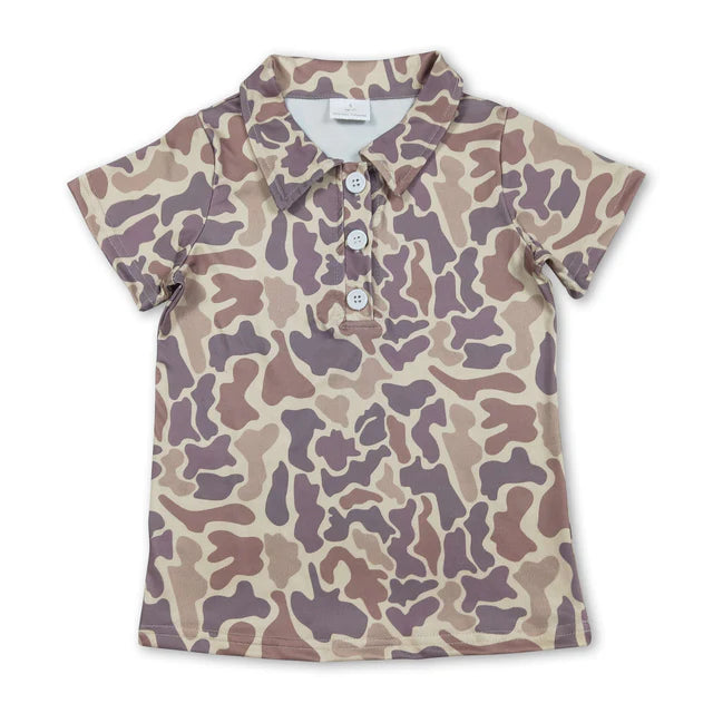 RTS NO MOQ Sibling Baby Boys Short Sleeve Southern Hunting Camo Button Polo Shirts Top