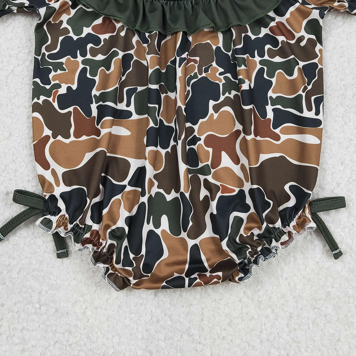 RTS NO MOQ SR3916 Daddy's Girls Dark Brown Camo Ruffle Rompers Embroidery for Girls