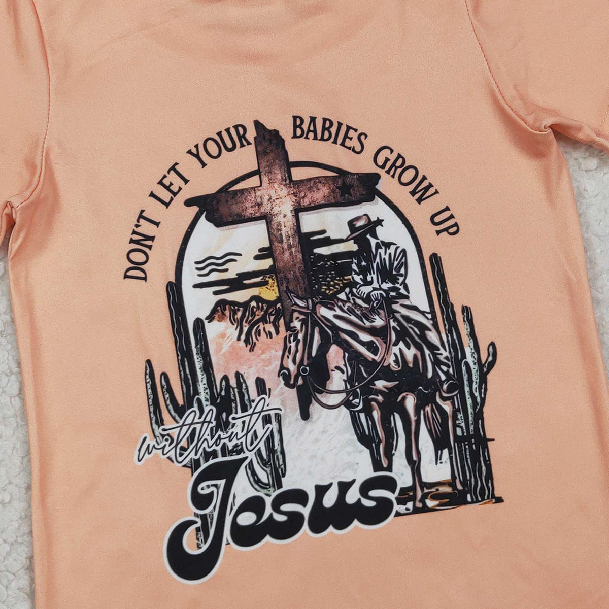 RTS NO MOQ BT1618 Baby Boys Short Sleeve Western T-shirt Cactus Horse Rodeos Top Fun Print Cotton Kids' Clothing for Boys