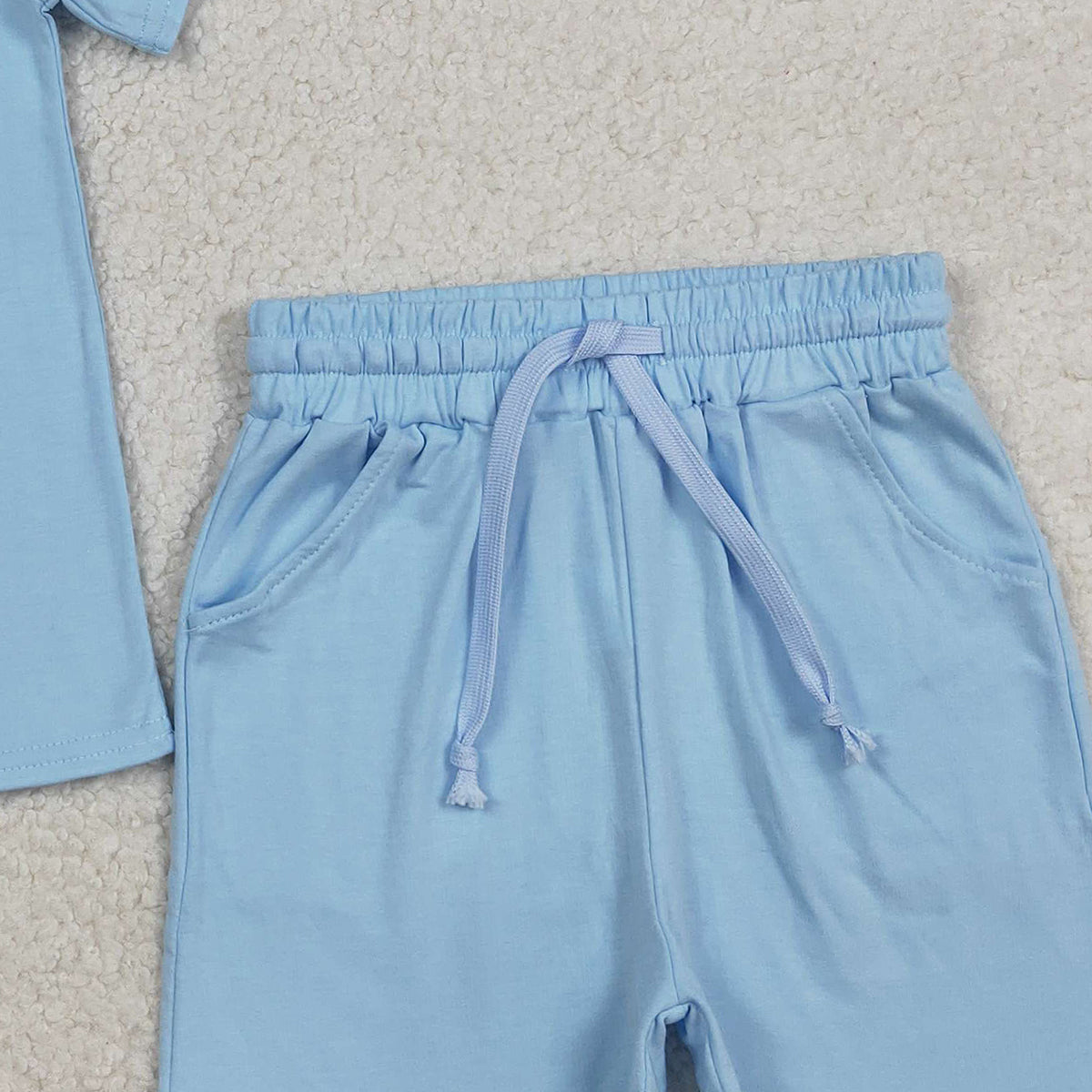 RTS NO MOQ BSSO1887 Baby Boys Blue Short Sleeve Shirt with Pockets Matching Shorts Outfit Set Clothes