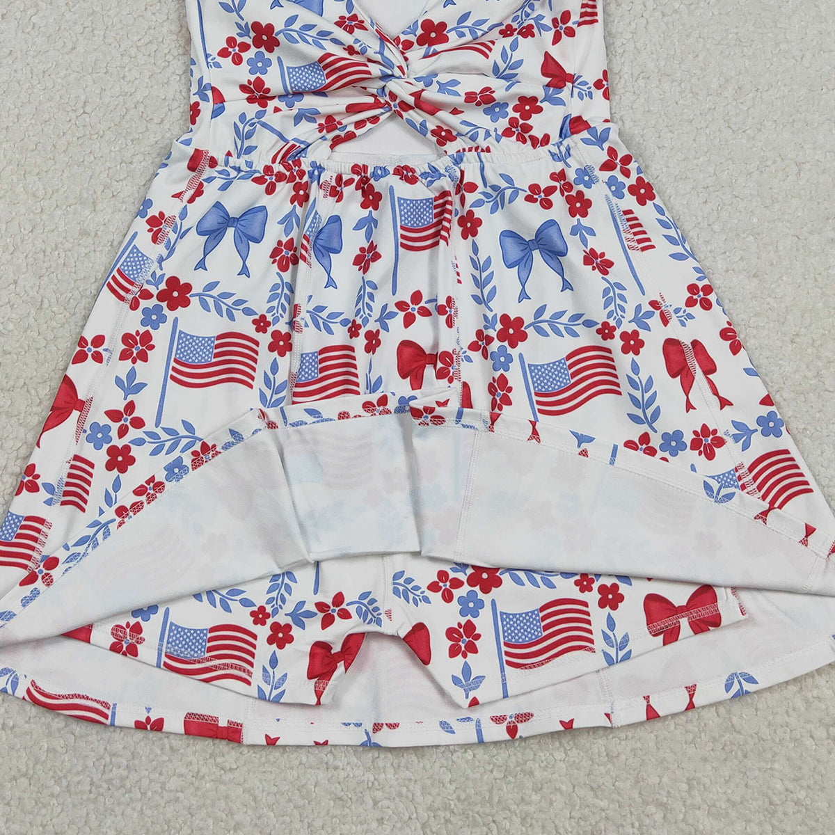 RTS NO MOQ GSD3500  Baby Girls 4th of July Yoga Active Shorts Knee Length Dress with Flower Flags Pattern