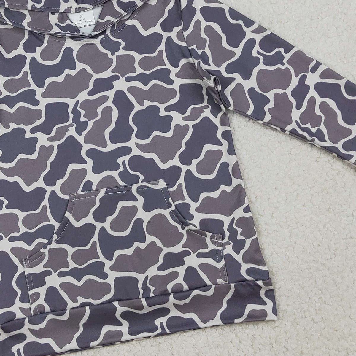 RTS NO MOQ BT1572 Baby Boys Grey Camouflage Hoodie Top with Pockets for Infants