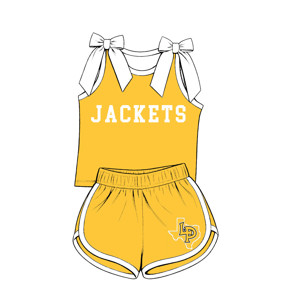 custom moq 5 mix size  XY072202 Baby Girls Solid Color Bow Sleeveless Letter Printed Top Shorts Summer Team Clothes Set