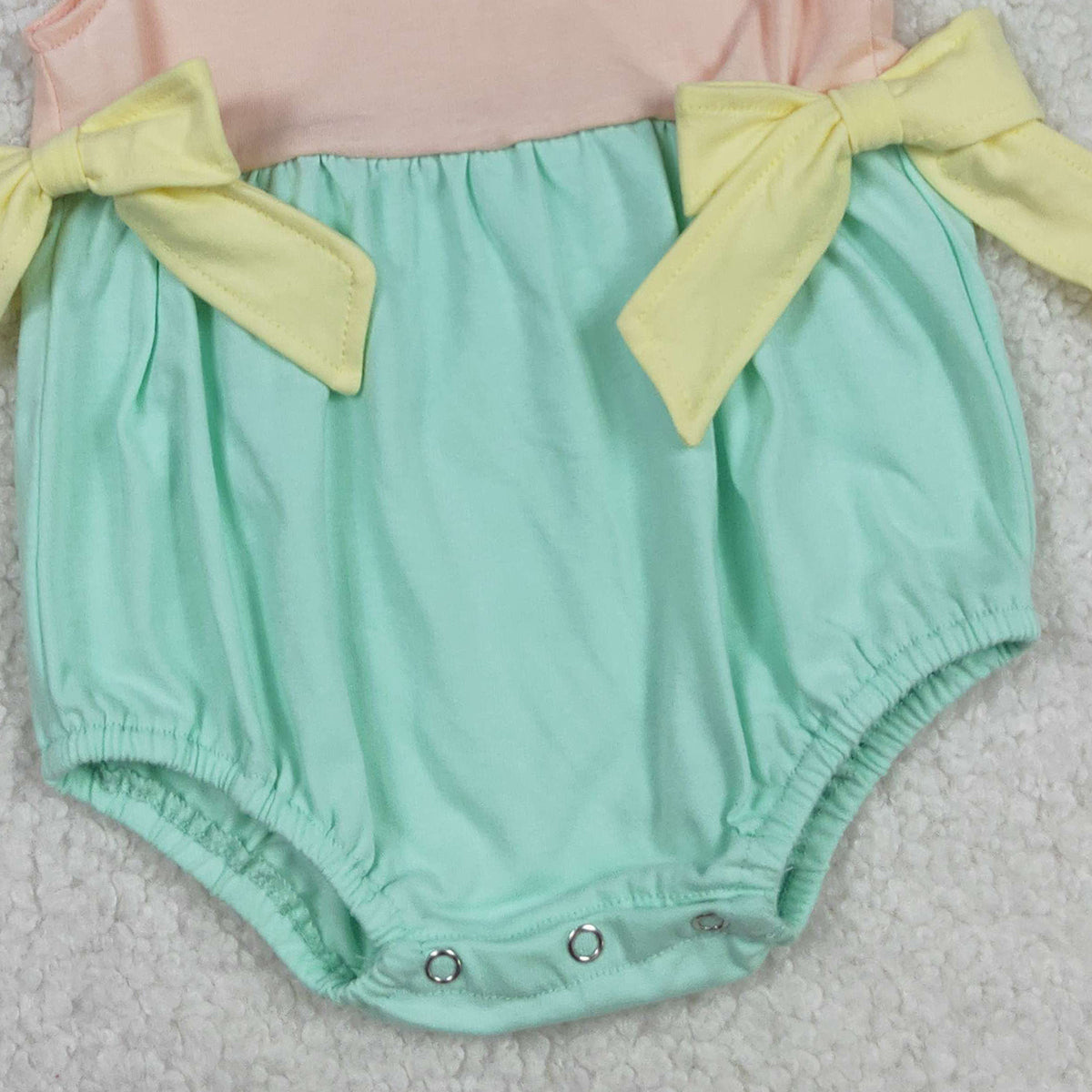 RTS NO MOQ SR3662 Baby Girls Pink Aqua Bows Ruffle Rompers with Flutter Sleeves Cute Baby Girl Outfit