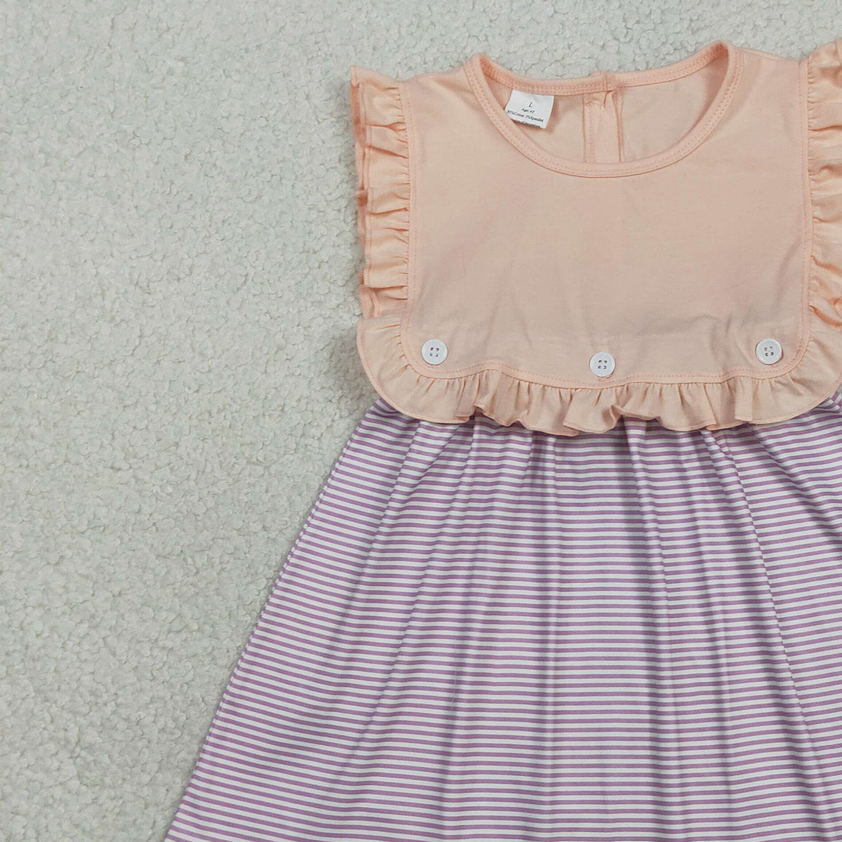 RTS NO MOQ GSD3559 Baby Girls Sleeveless Lavender Stripe Dress with Buttons Knee-Length Casual Summer Dress for Infants