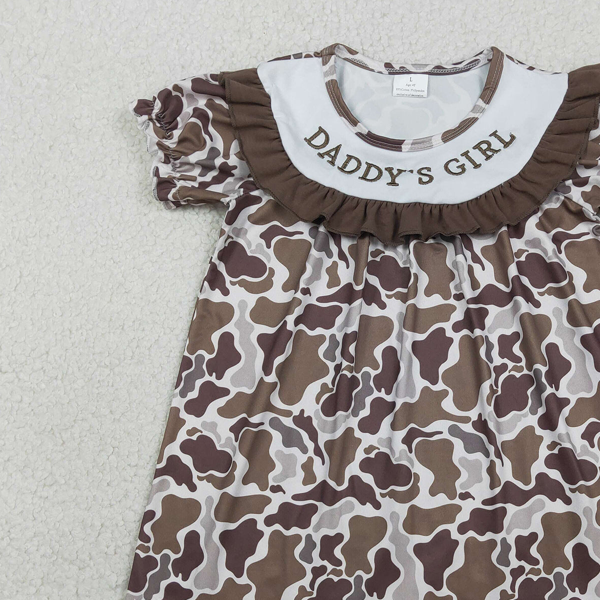 RTS NO MOQ GSD3526 Baby Girls' Southern Brown Camo Ruffle Knee-Length Dress Embroidered 'Daddy's Girl' Girls Fashion Clothing