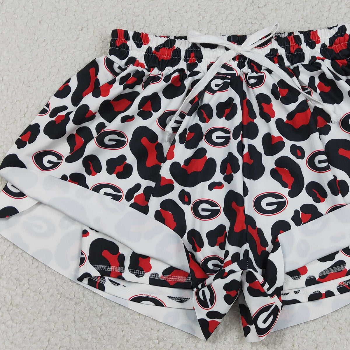 RTS NO MOQ SS0804 Adult Women's Black Red Leopard Print Team Yoga Active Ruffle Shorts Bottoms