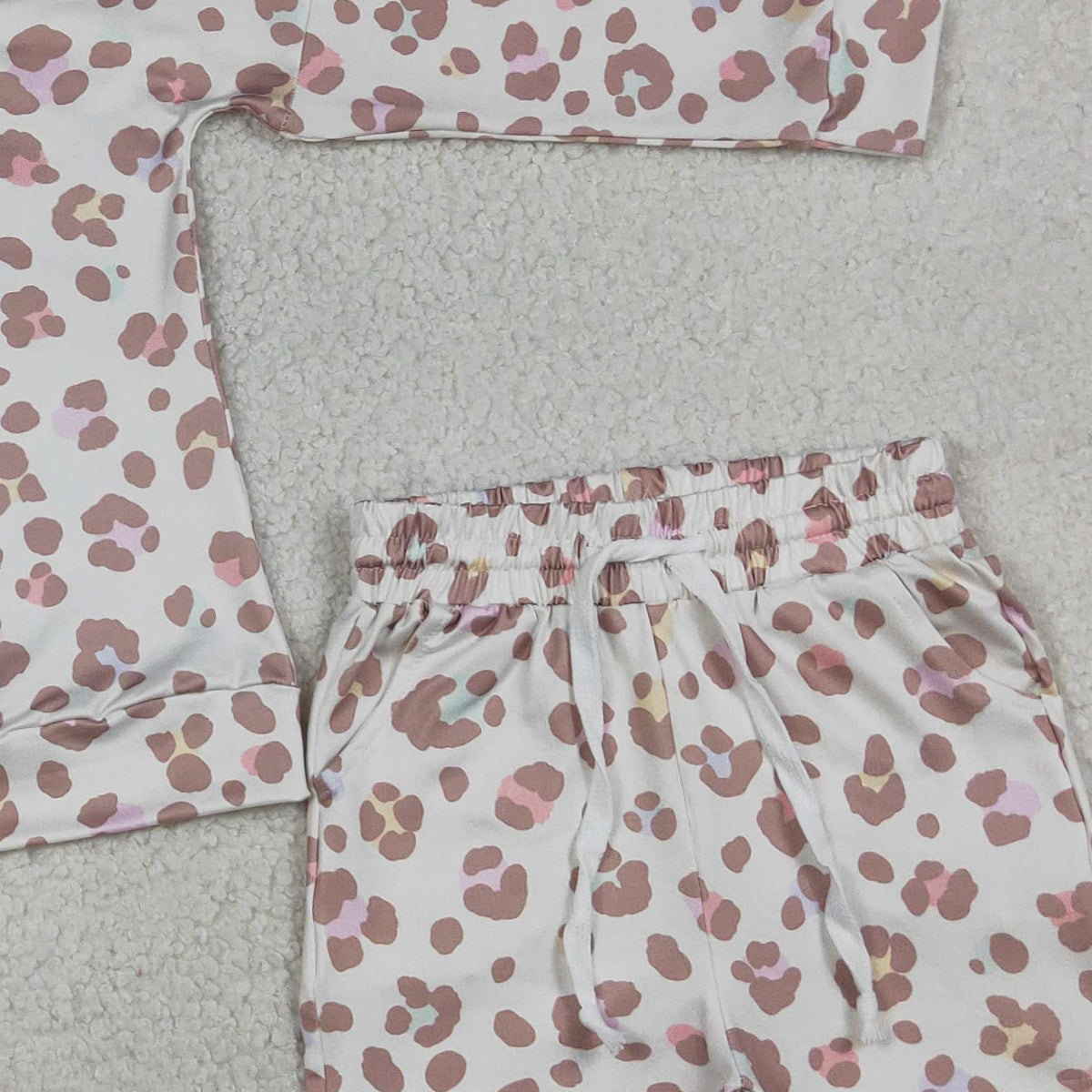 RTS NO MOQ GLS0093 Baby Girls Pink Leopard Print Long Sleeve Top with Pockets And Shorts Outfit Set