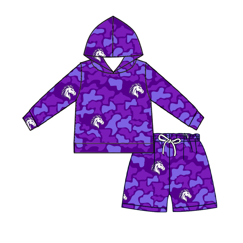 custom moq 5 mix size XY071802 Baby Kids Camo Long Sleeve Hoodie Top Shorts Team Clothes Set