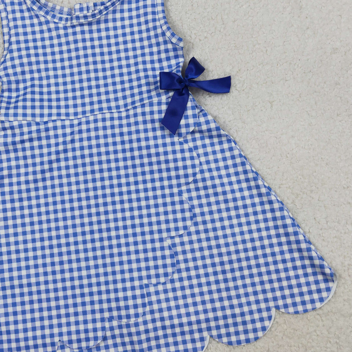 RTS NO MOQ GSD3427 Baby Girls Blue Checked Scallop Shorts Knee Length Dresses Active Yoga Casual Outfit for Toddlers
