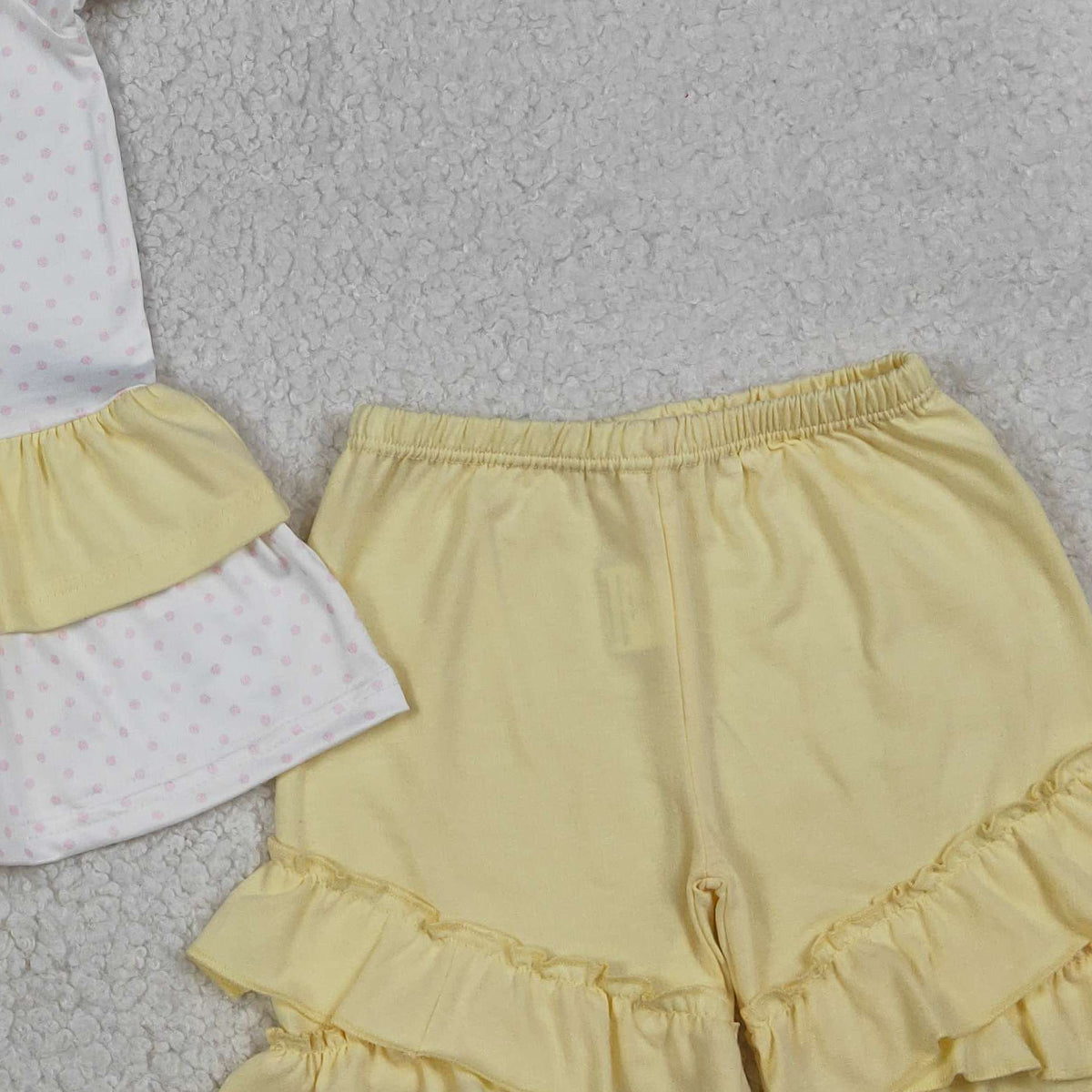 RTS NO MOQ GSSO2947 Baby Girls Polka Dots 'You Are My Sunshine' Tunic Ruffle Shorts Outfit Set Cute Baby Girl Clothing Set