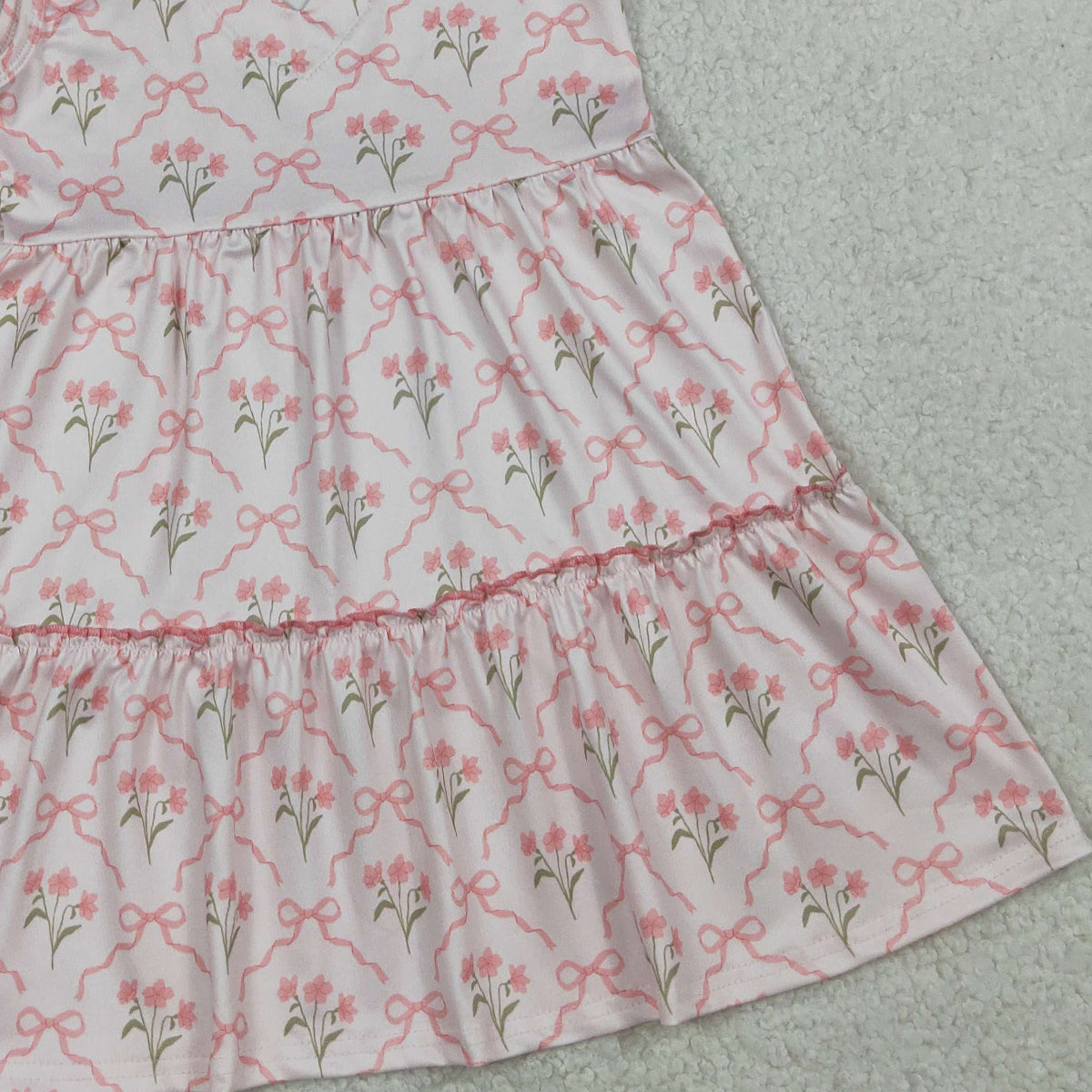 RTS NO MOQ GSD3678 Baby Girls Sleeveless Knee-Length Dress Pink Bow Flowers Checked Cute Summer Dress