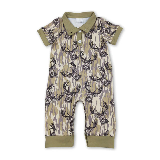RTS NO MOQ Sibling Baby Boys Southern Khaki Camo Button Hunting Rompers