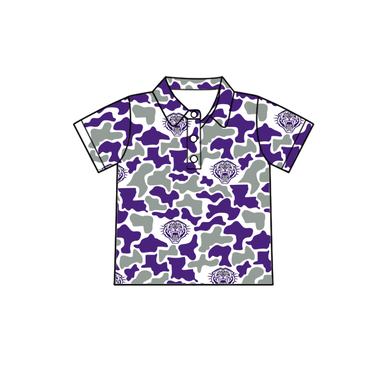 custom moq 5 mix size XY062702 Baby Boys Camouflage Print Short Sleeve Button Down Collared Polo Shirt Top