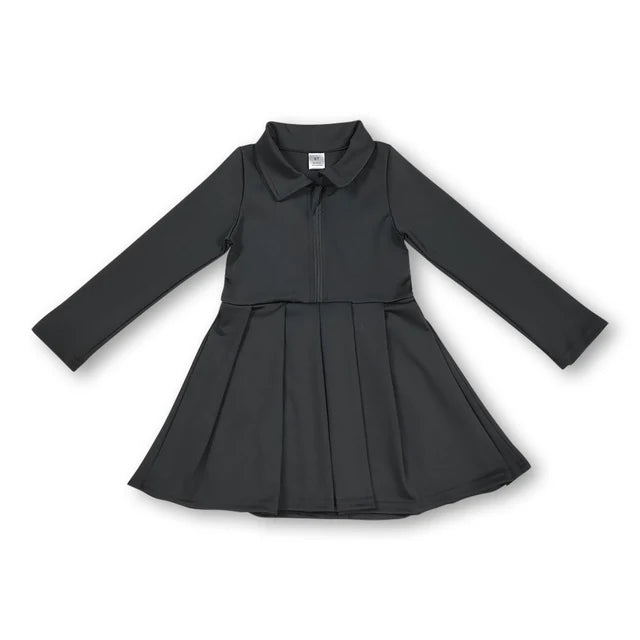 RTS NO MOQ Sibling Baby Girls Long Sleeves Zipper Yoga Knee Length Dresses