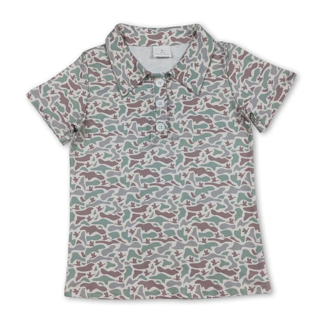 RTS NO MOQ Sibling Baby Boys Short Sleeve Southern Hunting Camo Button Polo Shirts Top