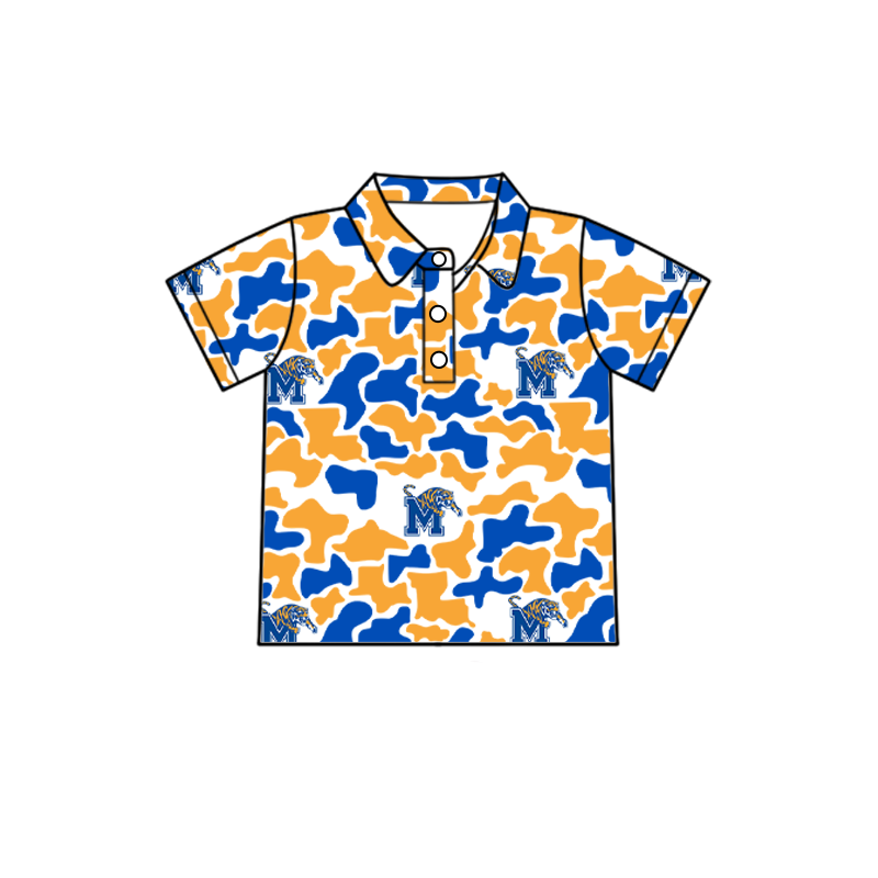 custom moq 5 mix size XY062602 Baby Boys Camo Short Sleeve Button Down Crew Collar Polo Shirt