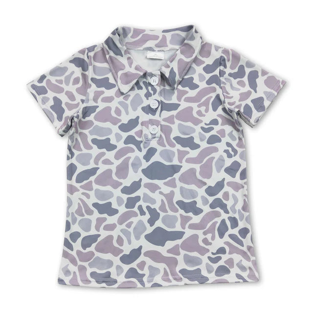 RTS NO MOQ Sibling Baby Boys Short Sleeve Southern Hunting Camo Button Polo Shirts Top