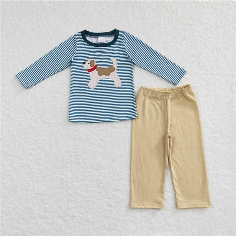 RTS NO MOQ（In Stock) Baby Boys embroidery Pocket Top Pants Outfits Sets