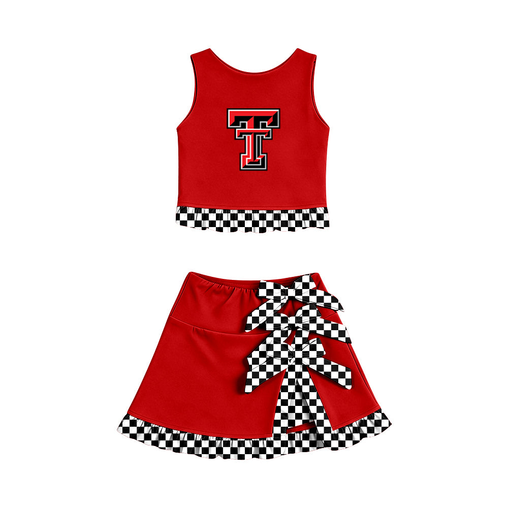 Custom moq 5 mix size summer teams Baby Girls Sleeveless Vest Top Bow Scallop Edge Skort Two Piece Yoga Active Clothes Sets