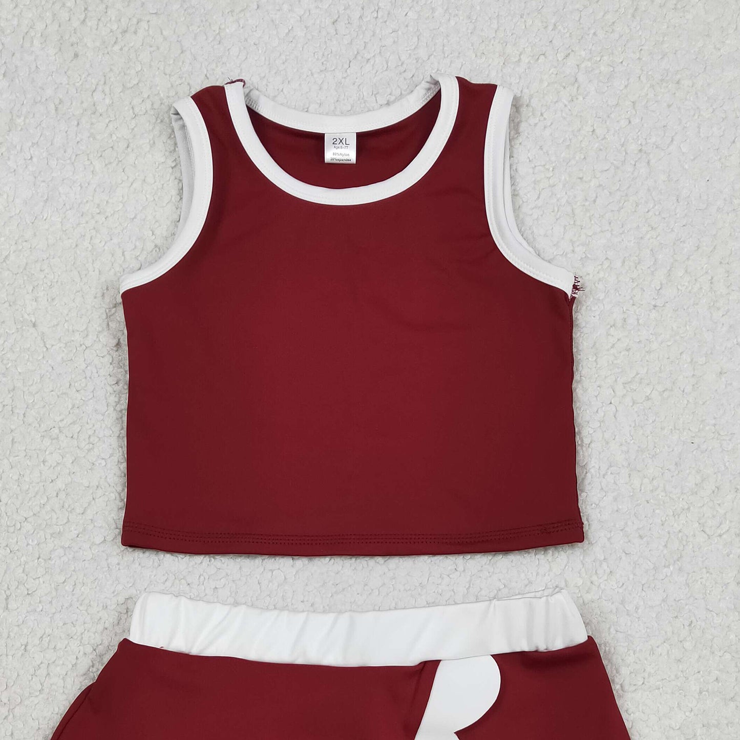 RTS NO MOQ GSD4027 yoga fabric Kids Girls Dark Red Scallop Sleeveless Vest Yoga Skirt Clothes Set