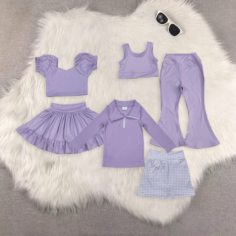 RTS NO MOQ Sibling baby girl clothes yoga short-sleeved skirt suit and long sleeve sets and short sleeve pants sets