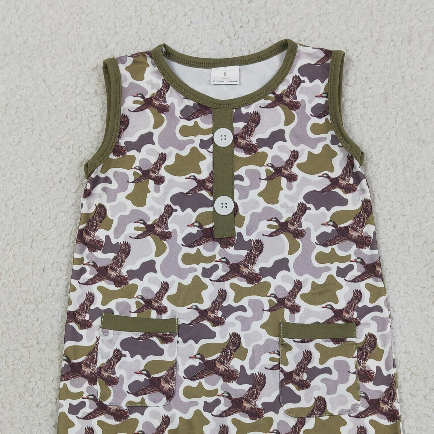 RTS NO MOQ milk silk SR3946 Baby Boys Southern Camo Ducks Pocket Rompers