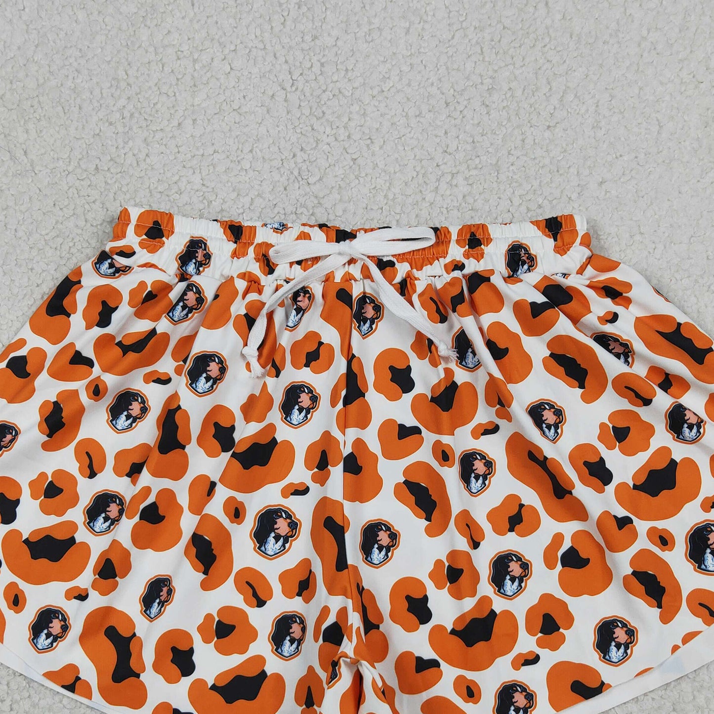 RTS NO MOQ yoga fabric SS0806 Yoga Adult Women Orange Leopard Team Yoga Active Ruffle Shorts Bottoms