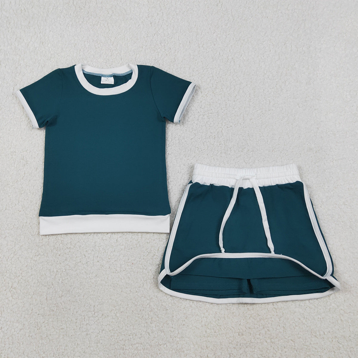 RTS NO MOQ GSD3670 Baby Girls Dark Green Cotton Short Sleeve Top Skirt Shorts Set Cute Baby Outfit