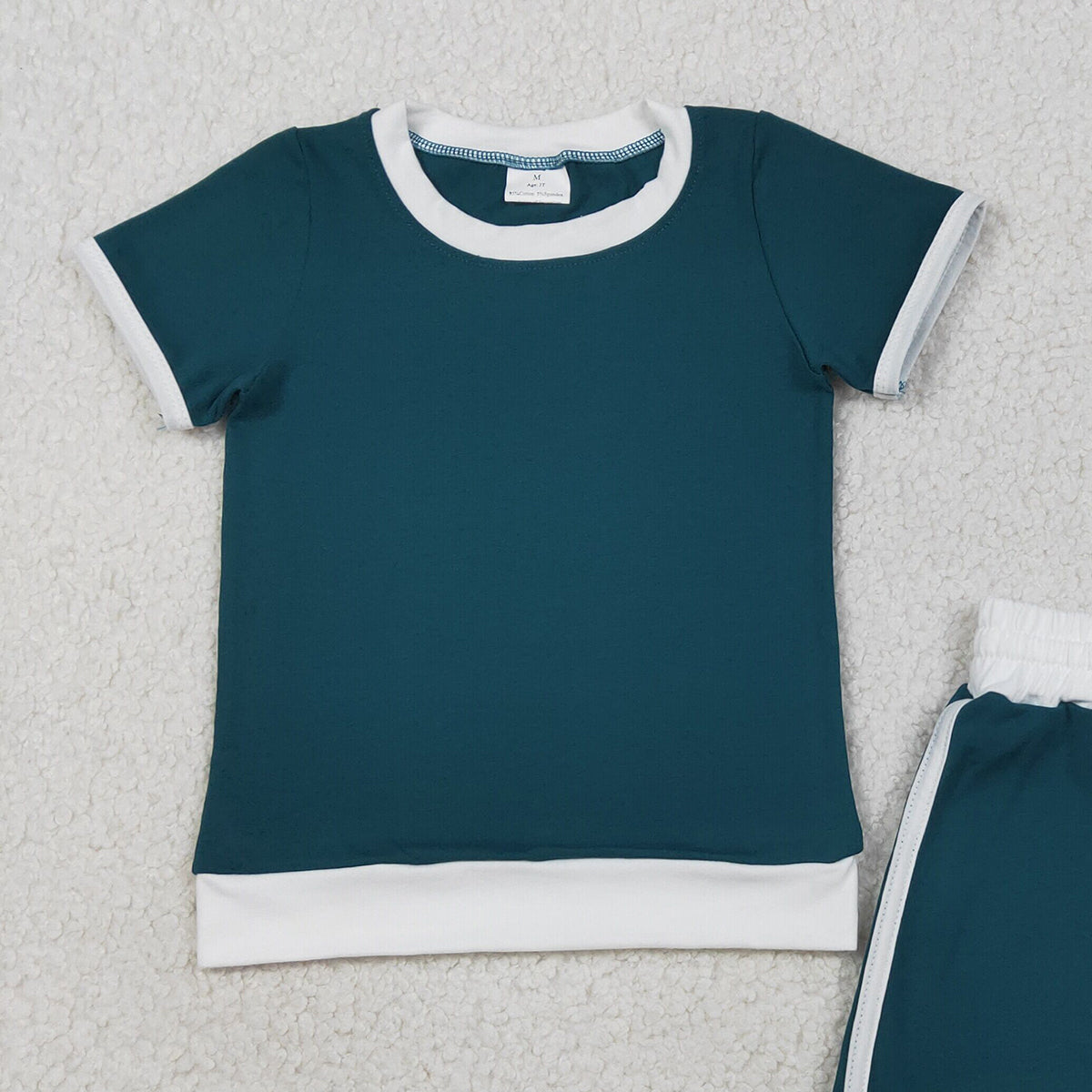 RTS NO MOQ GSD3670 Baby Girls Dark Green Cotton Short Sleeve Top Skirt Shorts Set Cute Baby Outfit