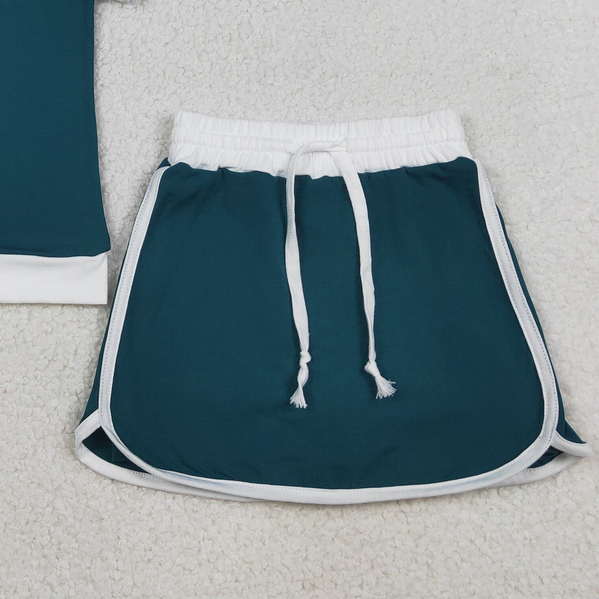 RTS NO MOQ GSD3670 Baby Girls Dark Green Cotton Short Sleeve Top Skirt Shorts Set Cute Baby Outfit
