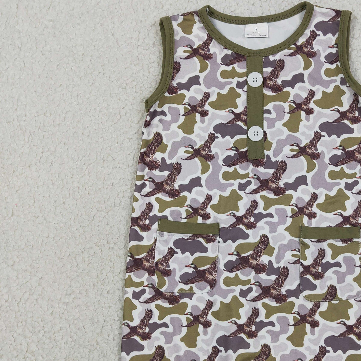 RTS NO MOQ milk silk SR3946 Baby Boys Southern Camo Ducks Pocket Rompers