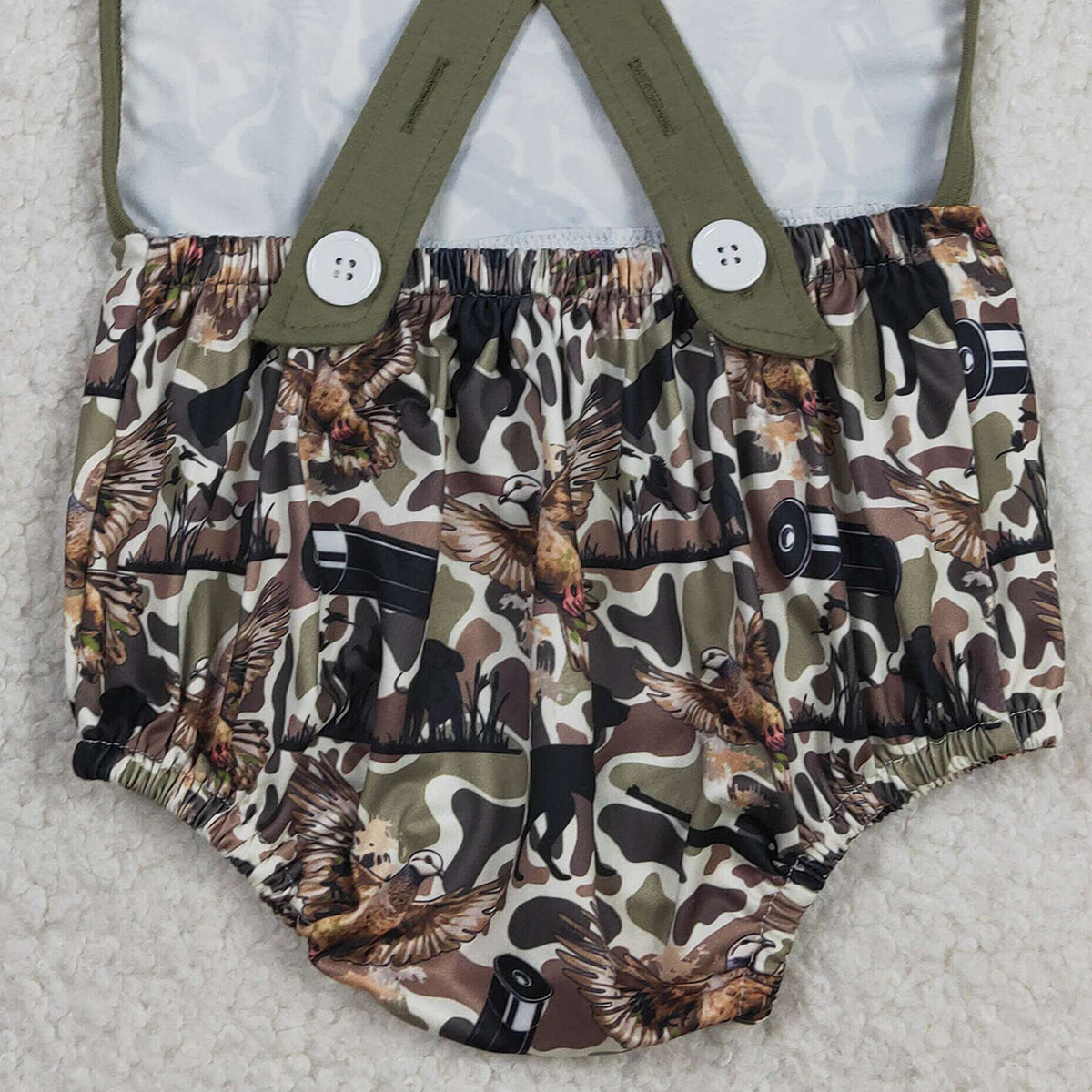 RTS NO MOQ SR3926 Baby Boys Camouflage Hunting Rompers with Strap Southern Dog Ducks Design Baby Boys Outfit Baby Clothing