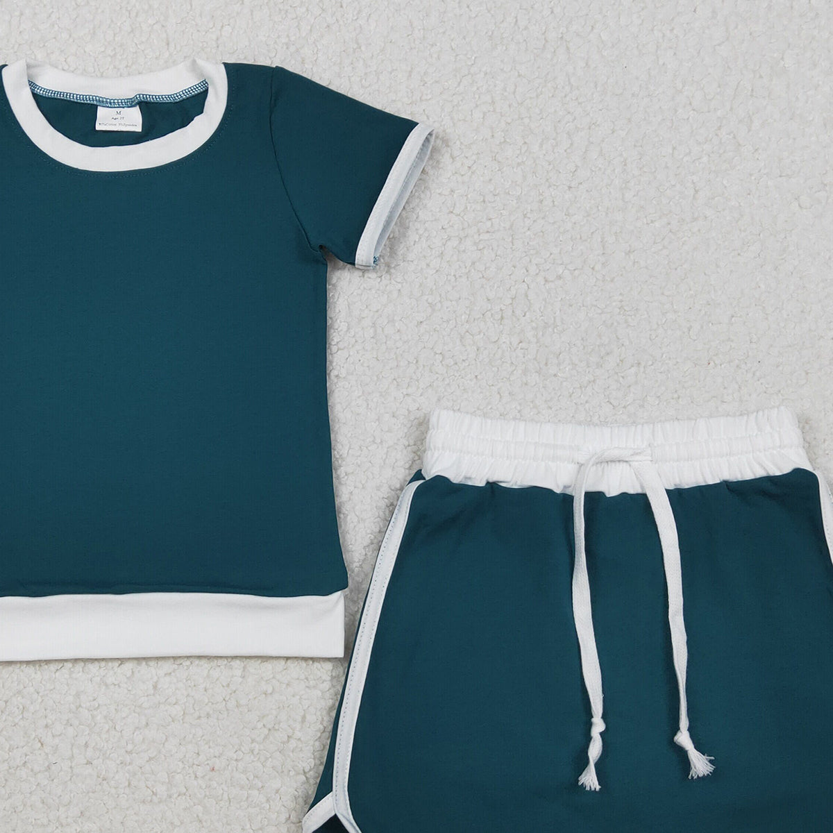 RTS NO MOQ GSD3670 Baby Girls Dark Green Cotton Short Sleeve Top Skirt Shorts Set Cute Baby Outfit