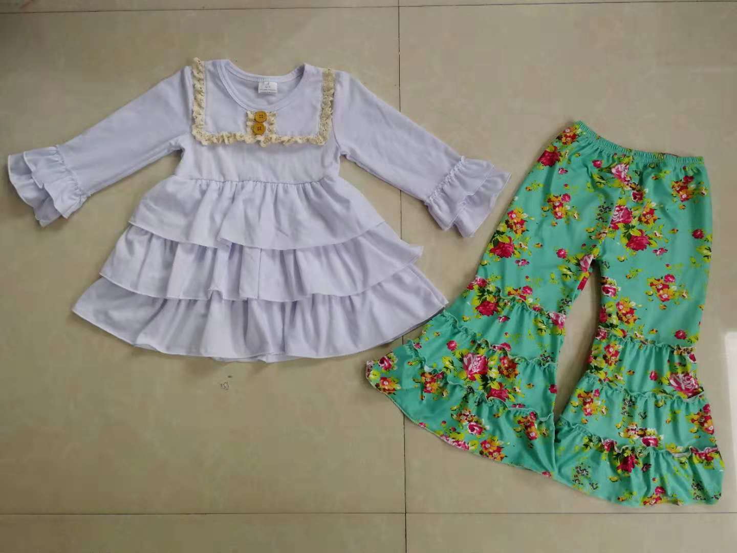 custom moq 5white top cotton with flowers pants outfits