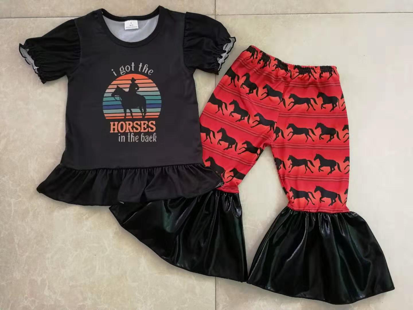 horses black top with long pants sets