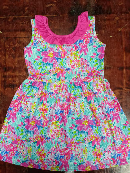 Custom moq 3 eta 6-7weeks baby girl clothes floral pattern sleeveless dress