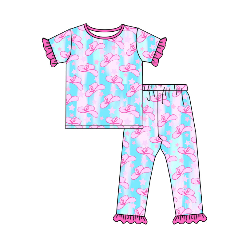 custom girls short sleeve long pants hat print moq 5