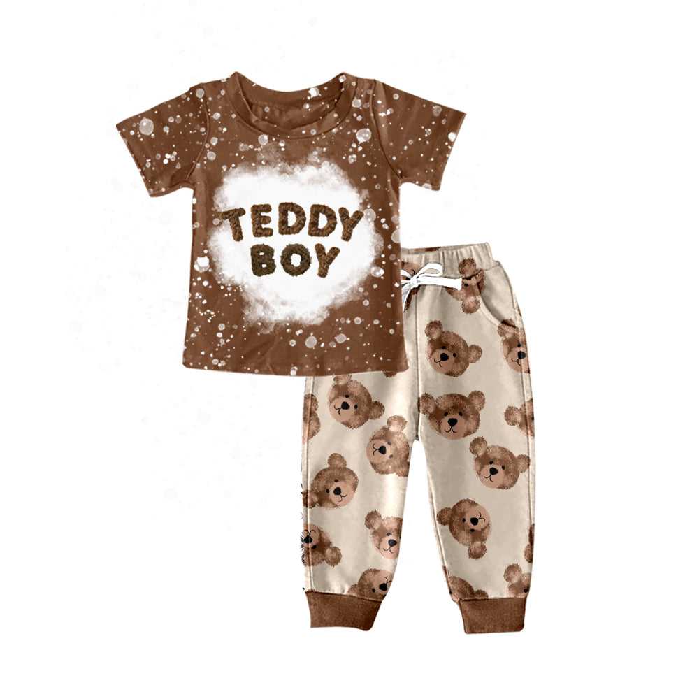 custom boys short sleeve long pants teddy girl print moq 5