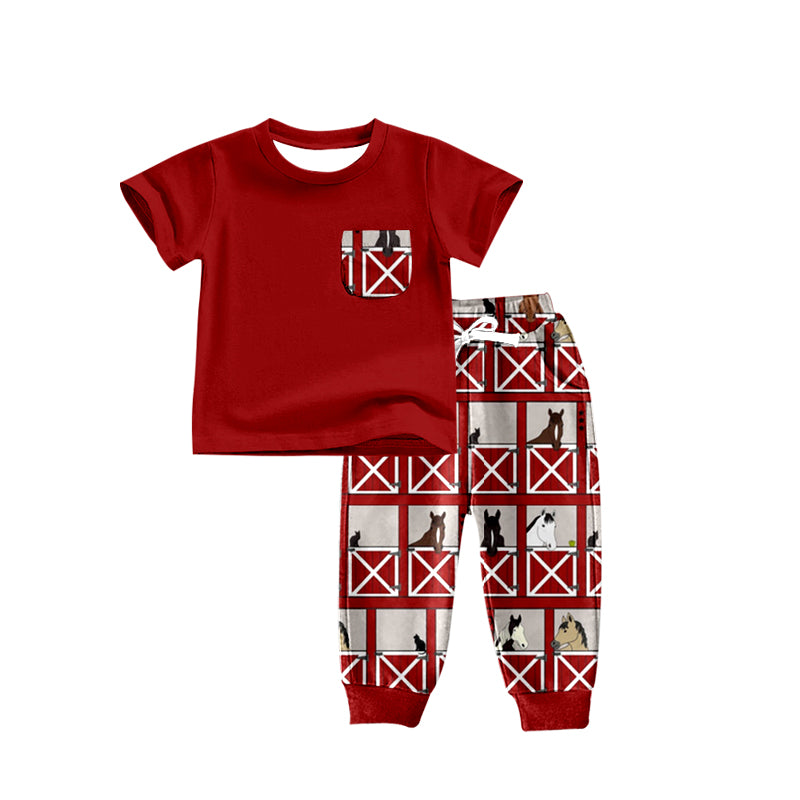 custom boys red short sleeve long pants moq 5