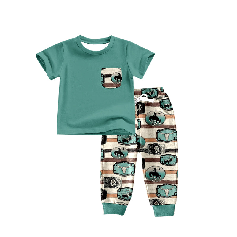 custom boys short sleeve long pants ride horse print moq 5