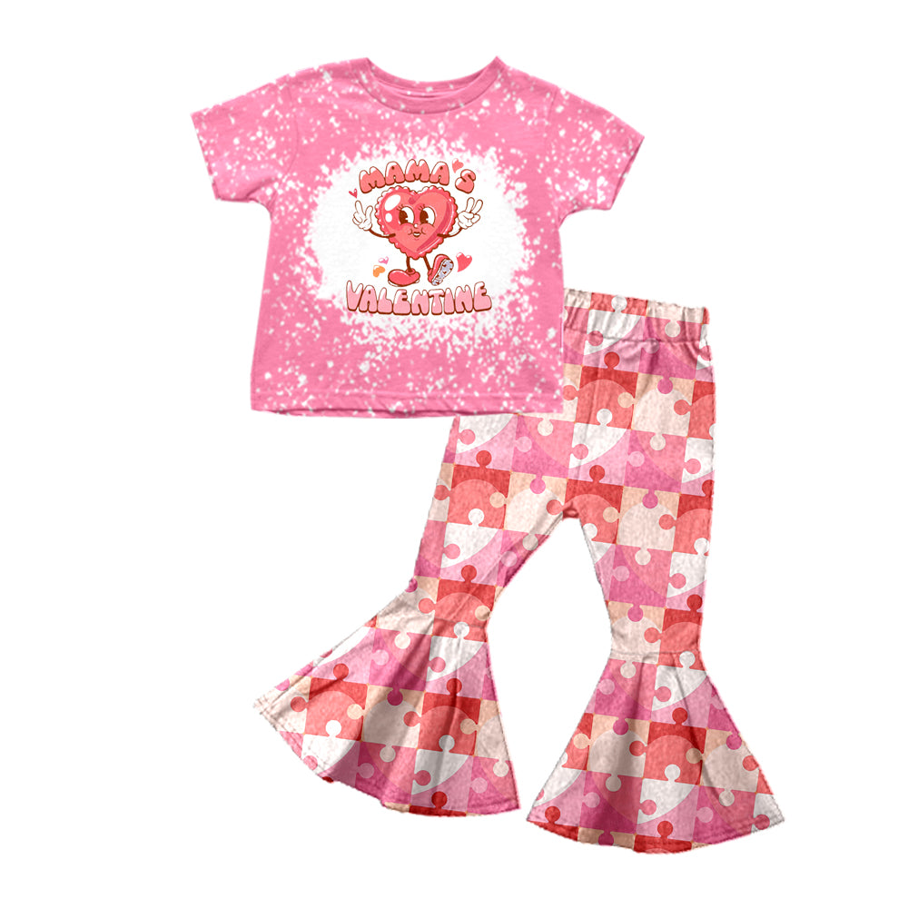 custom girls short sleeve long pants Valentine's Day print moq 5