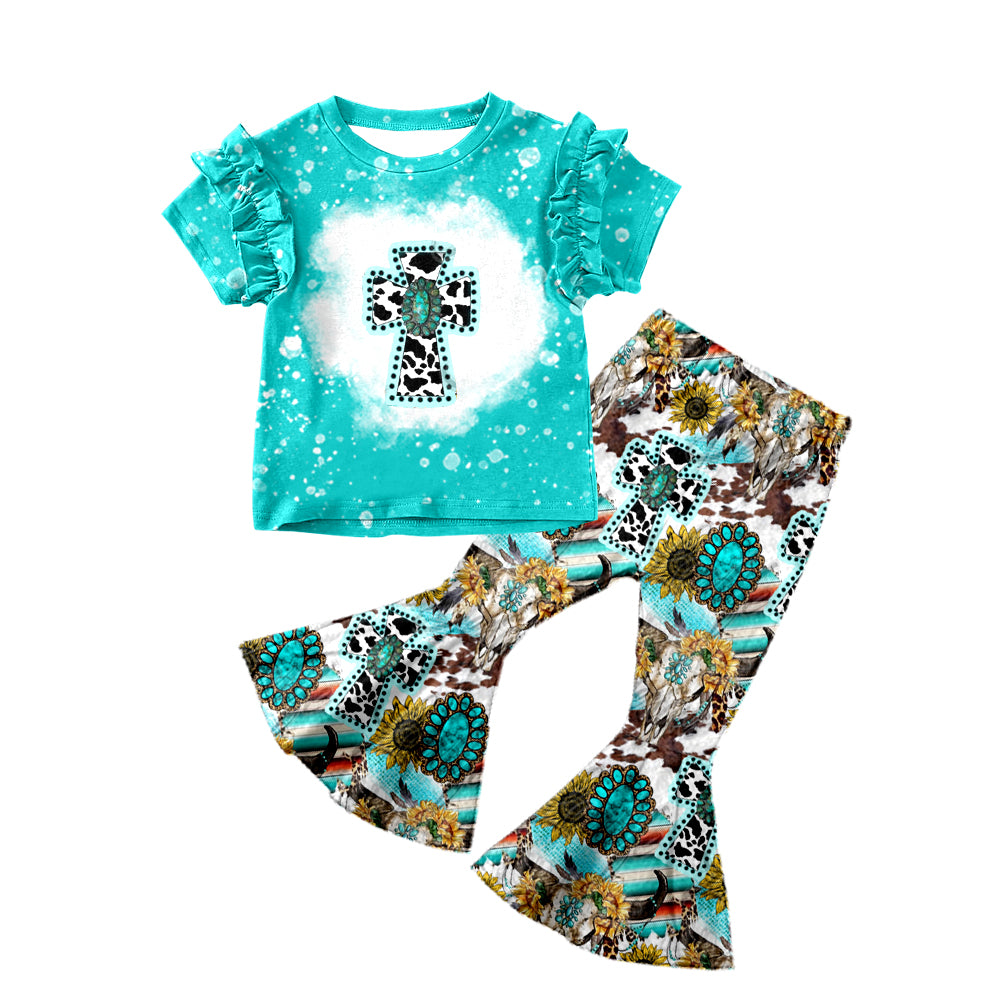 custom girls short sleeve long pants sapphire print moq 5