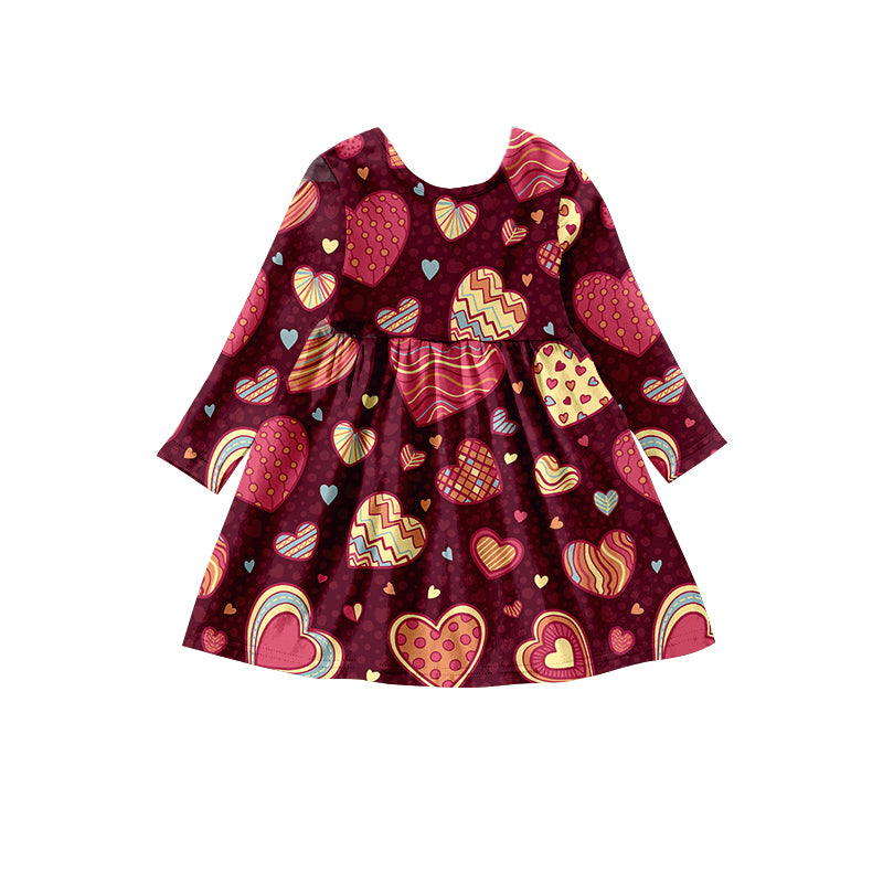 custom girls long sleeve dress heart print moq 5