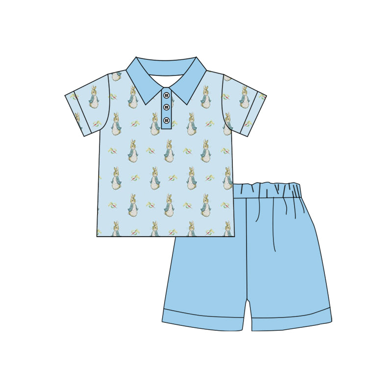 custom boys Easter short sleeve short pants rabbit print moq 5