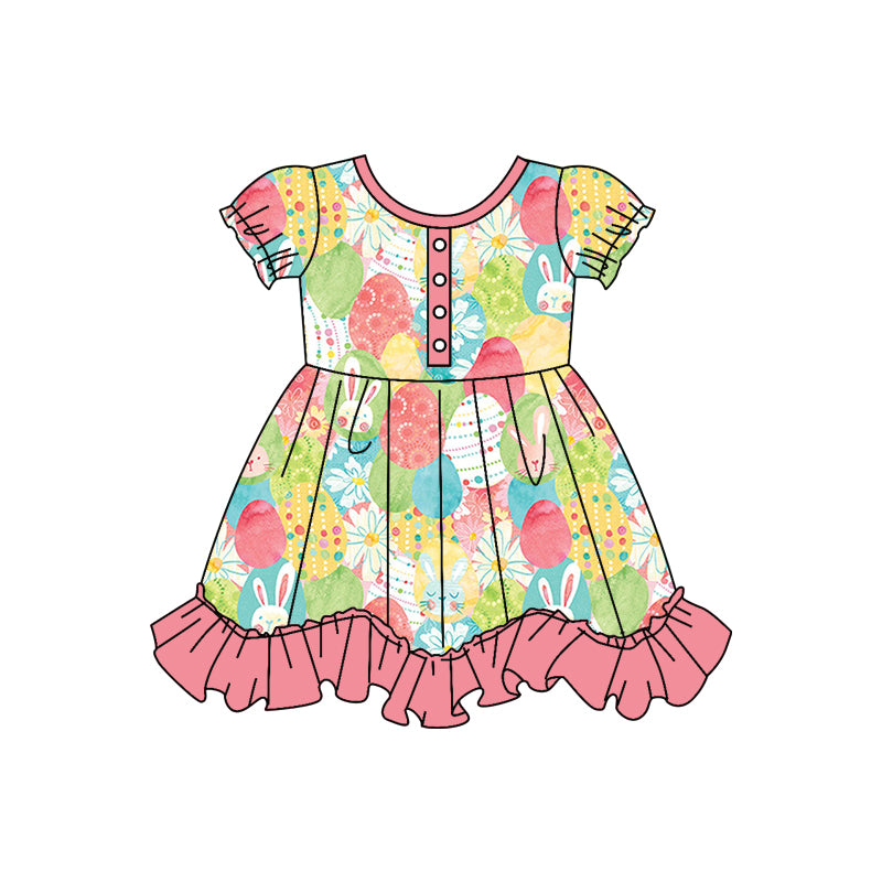 custom girls short sleeve dress egg print moq 5