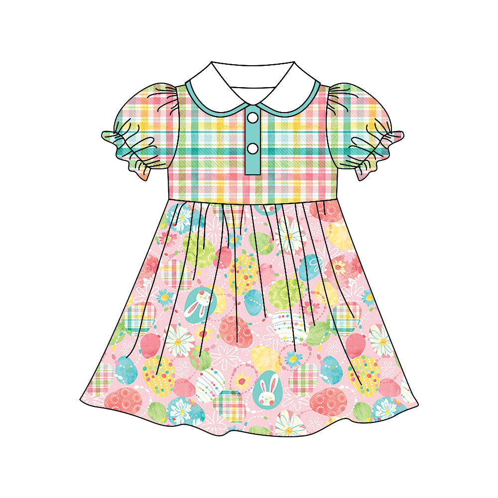 custom girls short sleeve dress egg print moq 5