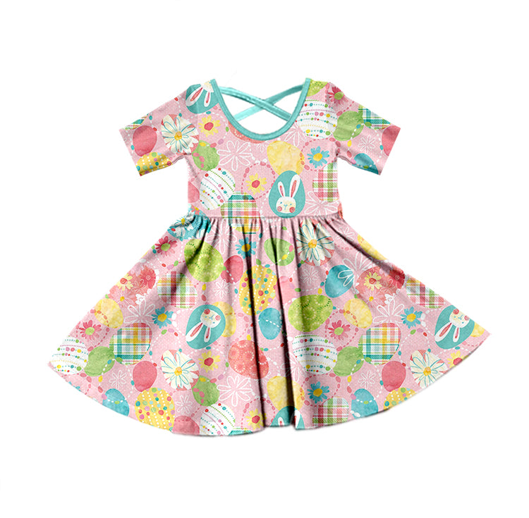 custom girls short sleeve dress egg print moq 5
