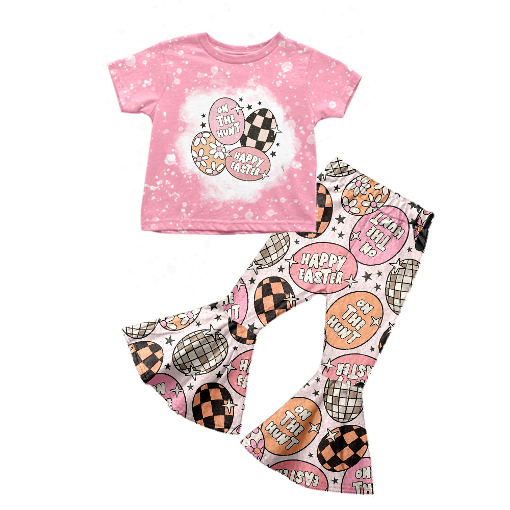 custom girls Easter short sleeve long pants egg print moq 5